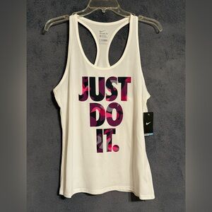 Nike White Tank Top with Pink & Black Graphic "JUST DO IT."